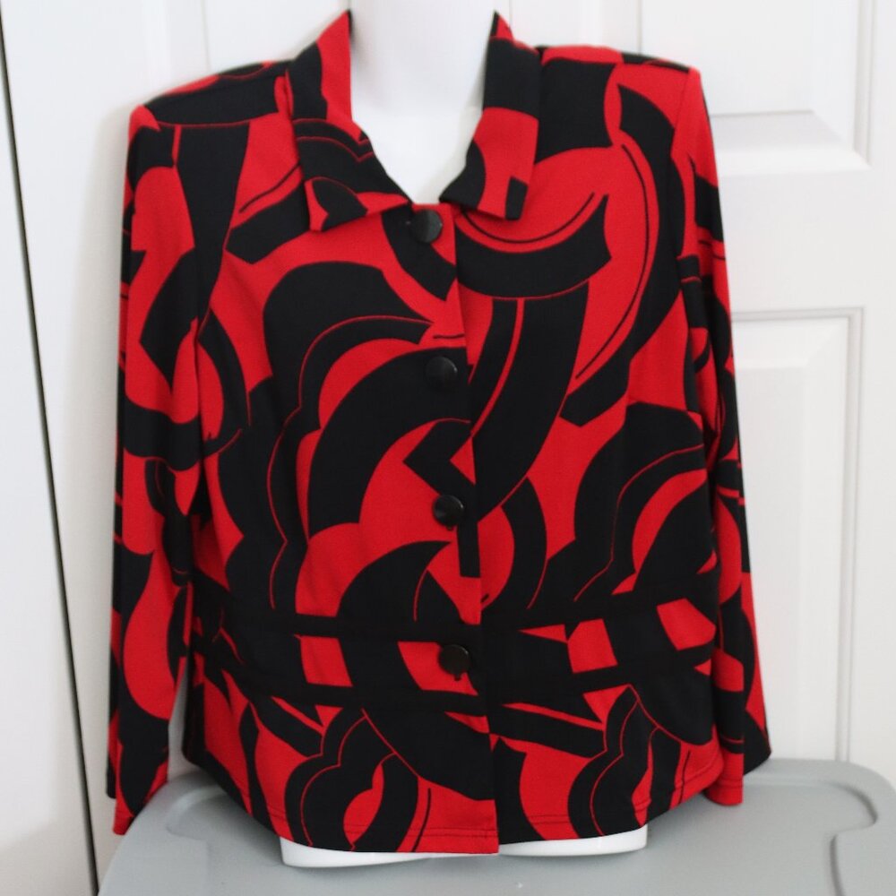 Vintage R&M Richards Jacket/Blazer Abstract Colorful Red Black Button Front 14